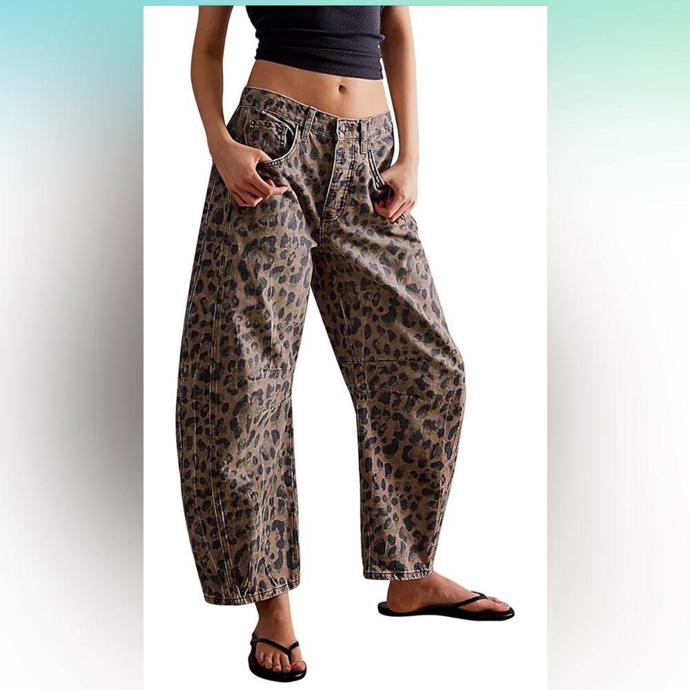 Leopard Print Barrel Jeans